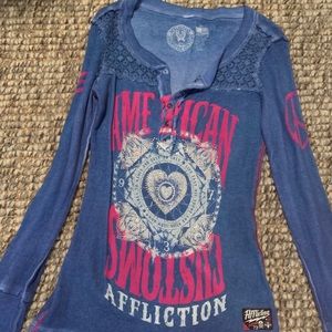 Pink and blue affliction blouse